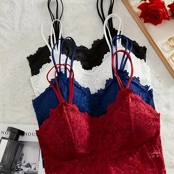 4pcs SOLID FLORAL LACE WIRELESS BRALETTE LINGERIE SIZE M - Picture 1 of 6
